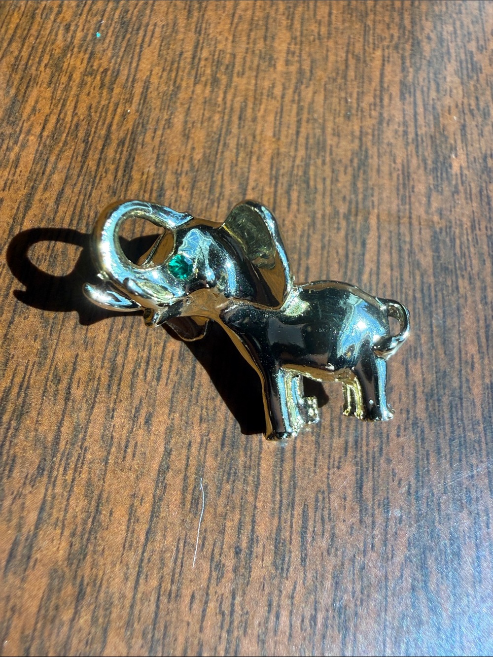 Vintage Elephant Brooch / Pin with Green Rhinestone Eye